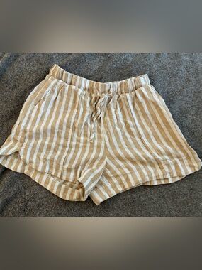 Universal Beige and White Striped Linen Shorts